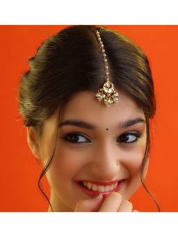 Ruby Raang Studio - Chandr Tikki Polki Kundan Drop Maang Tikka
