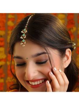 Ruby Raang Studio - Firoza Teen Boond Triple Drop Turquoise Maang Tikka