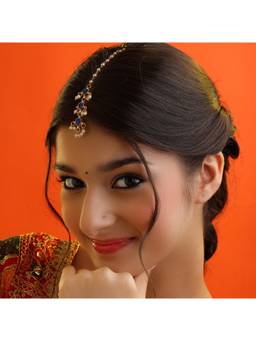 Ruby Raang Studio - Neel Tikka Blue Teardrop Pearl Maang Tikka
