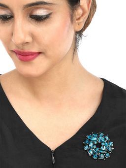 Yellow Chimes - Women Blue and Gold-Toned Studded Brooch