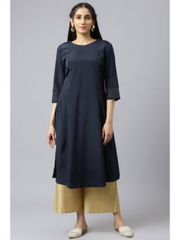 W - Navy Blue Sequined Kurta