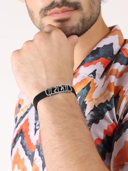 KIORAH - Men 925 Sterling Silver Black Flexi Silver Bracelet