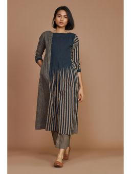 Mati - Brown with Charcoal Striped Pleated Dress