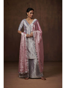 Dressfolk - Pastel Metallic Tissue Kurta Subtle Sophistication Palazzo (Set of 3)