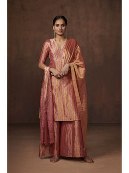 Dressfolk - Multicolor Metallic Tissue Kurta Elegant Palazzo (Set of 3)