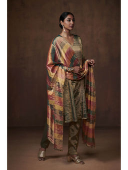 Dressfolk - Teal Metallic Tissue Kalidar Kurta Subtle Grace (Set of 3)