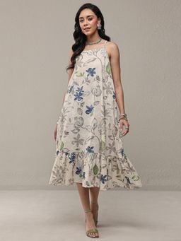 Libas - Women Cream-Blue Floral Printed Dress