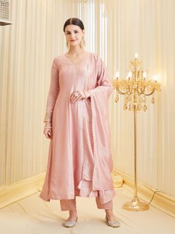 MOKOSH - Women Pink Embroidered Anarkali Kurta with Pant and Dupatta