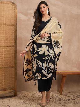 CHETI - Women Black Floral Printed Kurta with Pant and Dupatta