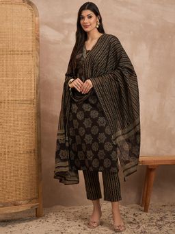 CHETI - Women Brown Printed Sequined Work Kurta with Pant and Dupatta