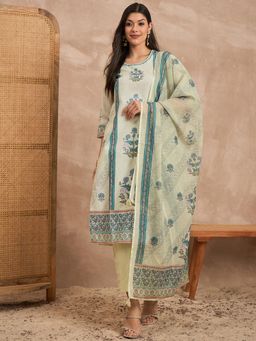 CHETI - Women Cream Floral Printed Kurta with Pant and Dupatta