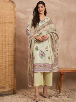CHETI - Women Yellow Floral Printed Kurta with Pant and Dupatta