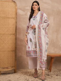 CHETI - Women White Floral Printed Kurta with Pant and Dupatta