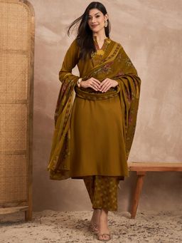 CHETI - Women Mustard Floral Sequined Work Kurta with Pant and Dupatta