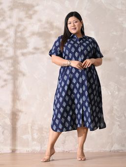 Desi Noor - Women Navy Blue Floral Printed Dress