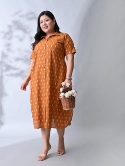 Desi Noor - Women Orange Printed Ikat Dress