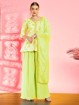 Chhabra 555 - Women Green Printed Lace Work Tunic with Palazzo and Dupatta