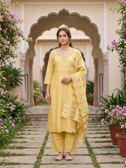 Koskii - Women Yellow Embroidered Kurta with Palazzo and Dupatta