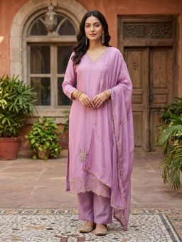 Koskii - Women Purple Embroidered Kurta with Pant and Dupatta