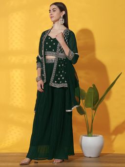 Chhabra 555 - Women Green Embroidered Crop Top with Palazzo-Shrug and Dupatta