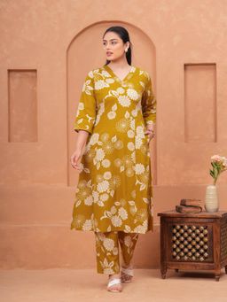 ARAMYA - Women Mustard Floral Printed Co-Ord Set
