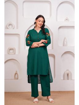 ARAMYA - Women Green Floral Embroidered Kurta with Pant