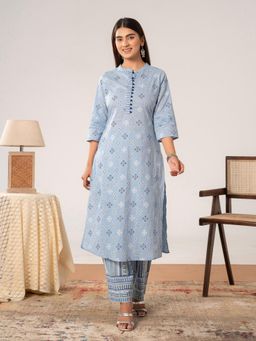 ARAMYA - Women Blue Geometric Printed Kurta with Pant