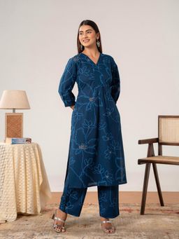 ARAMYA - Women Navy Blue Bandhani Printed Co-Ord Set