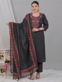 ARAMYA - Women Black Floral Embroidered Kurta with Pant and Dupatta