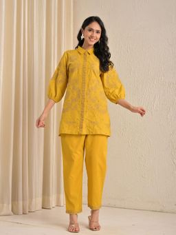 Zolo Label - Women Yellow Embroidered Thread Work Co-Ord Set
