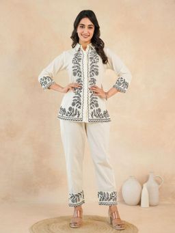 Zolo Label - Women White Embroidered Thread Work Co-Ord Set