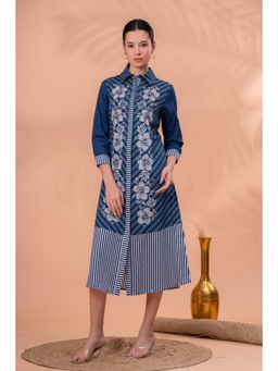 Zolo Label - Women Navy Blue Floral Beads Dress