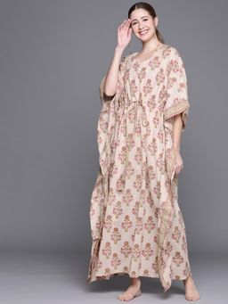 Libas - Pink Cotton Printed Kaftan Night Dress