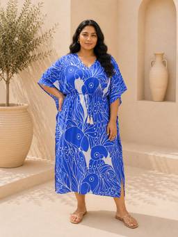Secrets By ZeroKaata - Women Plus Size Printed Rayon Long Kaftan Nightdress