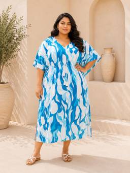 Secrets By ZeroKaata - Women Plus Size Printed Rayon Long Kaftan Nightdress