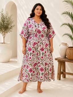 Secrets By ZeroKaata - Women Plus Size Printed Rayon Long Kaftan Nightdress