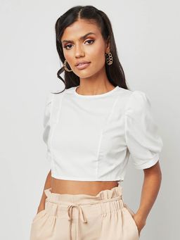 Styli - White Puff Sleeves Crop Top
