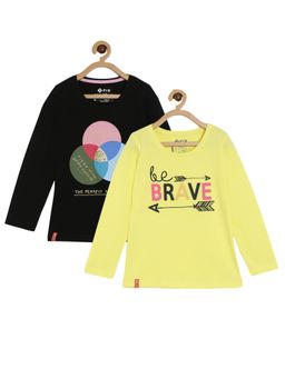 3PIN - Printed Full Sleeve T-shirt For Girls Yellow & Black (Pack of 2)