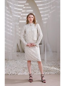 Edition II - Ivory Hand-Beaded Lace Dress with Shrug