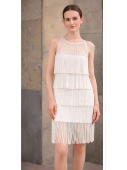 Edition II - White Hand-Beaded Fringe Dress