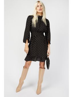 Trendyol - Black Polka Dot High Neck Shift Dress (UK 12)