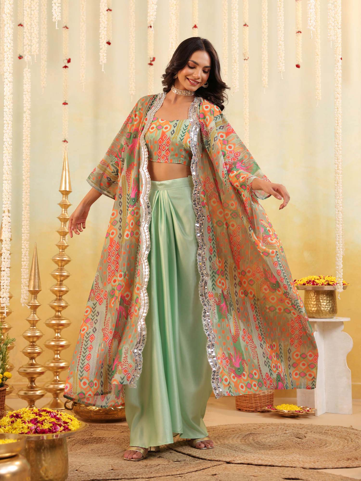 b'infinite Multi-Colour Pop Mirage Embellished Bralette with Skirt and Cape-picture-11