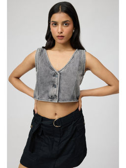 FREAKINS - Ash Grey Waistcoat Style Crop Top