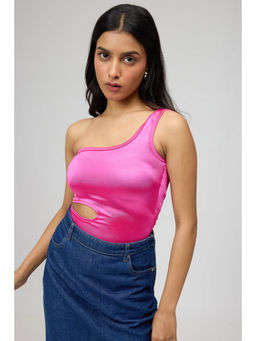 FREAKINS - Hot Pink One Shoulder Cutout Bodysuit