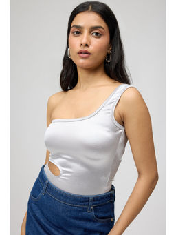 FREAKINS - Silver One Shoulder Cutout Bodysuit