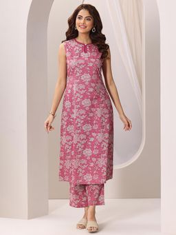 Libas - Pink Floral Printed A-Line Kurta with Pant (Set of 2)