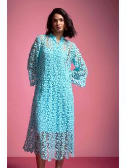dash and dot - Blue Floral Lace Midi Dress