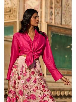 dash and dot - Pink Front Tie Top
