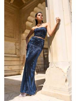 dash and dot - Blue Sequin Maxi Skirt