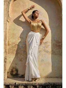 dash and dot - Ivory Draped Skirt